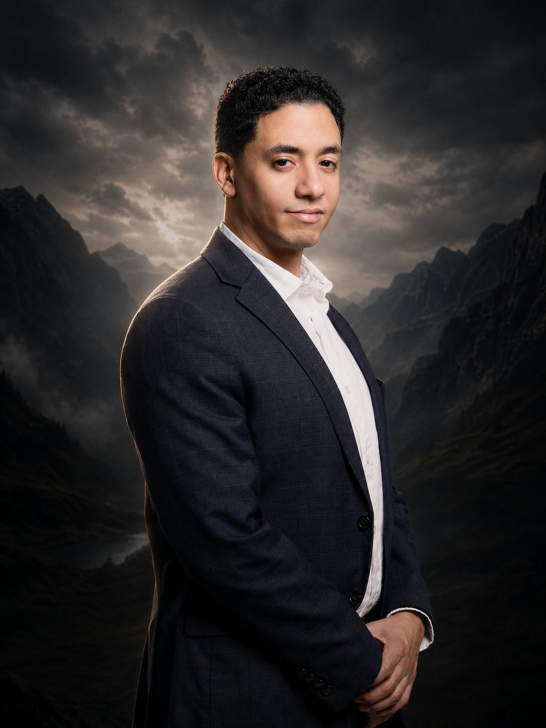 Portrait of Juan Santos in a dark fine-art mountain atmosphere